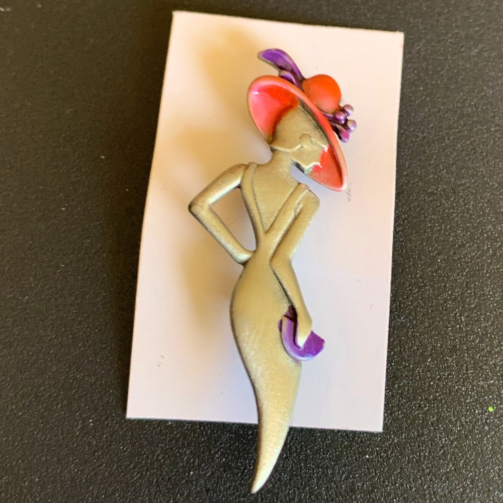 Art Deco Red Hat Lady Brooch